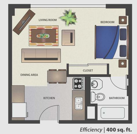 400 Sq Ft House, Garage Studio Apartment, Small Apartment Plans, Studio Apartment Floor Plans, Studio Floor Plans, Studio Apartment Design, Indian House Plans, Two Bedroom House, 2 Bedroom House Plans