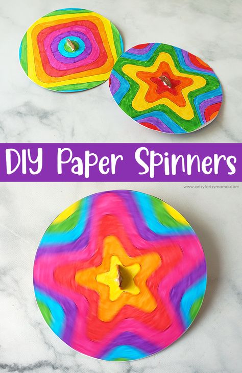 DIY Paper Spinners + 10 Free Kids Craft Printables | artsy-fartsy mama Steam Crafts Elementary, Printable Stem Activities, Steam Art Activities Elementary, Talent Show Arts And Crafts, Art Steam Activities, Retro Crafts For Kids, Steam Art Projects Elementary, Arts And Crafts For 3rd Grade, Groovy Crafts For Kids