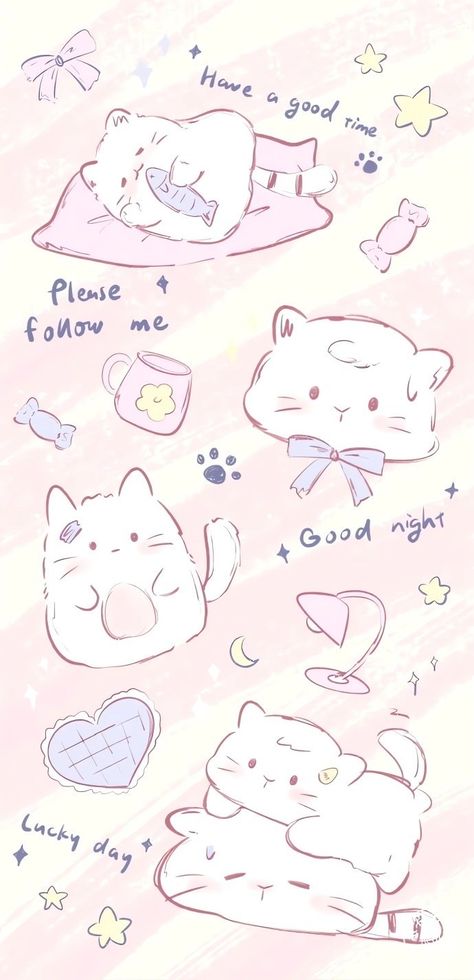 Wallpaper Iphone Cat Cute, Cute Wallpaper Pink Pastel, Wallpaper Chat Whatsapp Aesthetic, Pink Cat Wallpaper, Kitten Drawing, Cute Blue Wallpaper, Pink Wallpaper Girly, Easy Love Drawings, Stickers Kawaii