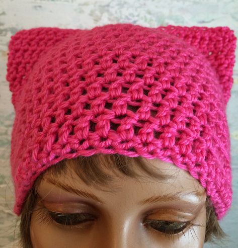 A personal favorite from my Etsy shop https://www.etsy.com/ca/listing/504153267/pink-pussyhat-cat-hat-crochet-cat-hat Cat Hat Crochet, Pink Cat Hat, Cat Hat Pattern, Crochet Hat With Brim, Crochet Cat Hat, Hat Crochet Pattern, Quick Crochet Patterns, Trendy Hat, Baby Blanket Knitting Pattern