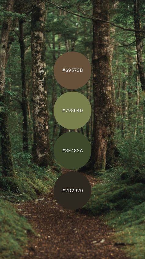 Earthy Forest Bedroom, Forest Colour Pallet, Dark Green And Wood Color Palette, Green Forest Palette, Green And Brown Color Pallet, Nature Colour Pallet, What Colors Go With Dark Brown, Colour Green Palette, Green Colour Palette Bedroom