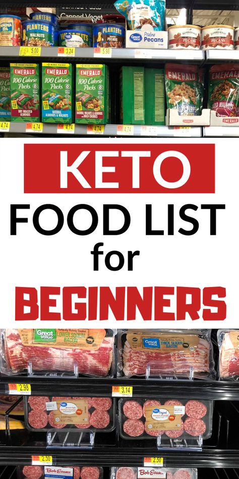 Keto food list for beginners. Take this list to the grocery store with you! Snack ideas too! #ketofoodlist #ketodiet #ketofoods Keto Grocery List For Beginners, Keto Food List For Beginners, Diet On A Budget, 1200 Calorie Diet Meal Plans, Keto Diet Food, Keto Grocery List, Breakfast Low Carb, 100 Calorie, Diet Breakfast Recipes