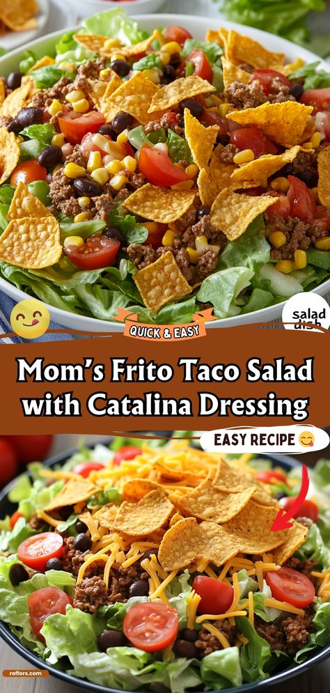 Mom’s Frito Taco Salad with Catalina Dressing Taco Salad With Fritos And Catalina, Mexican Salad With Catalina Dressing, Salad With Fritos And Catalina Dressing, Frito Salad With Catalina Dressing, Taco Salad Catalina Dressing, Taco Salad With Fritos, 7 Layer Taco Salad, Catalina Taco Salad, Best Taco Salad Recipe