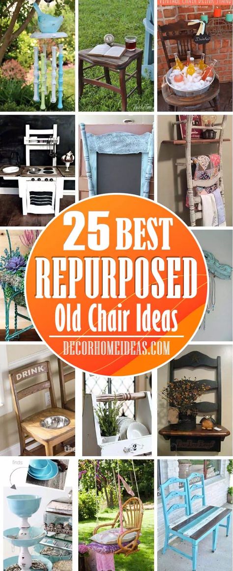 22 Creative Ways To Repurpose Old Chairs And Make Them Shine Again | Decor Home Ideas Old Chair Ideas, Wood Decorating Ideas, Old Metal Chairs, Old Wooden Chairs, Upcycle Chair, Creative Upcycling, Chair Planter, Garden Decoration Ideas, Porch Chairs