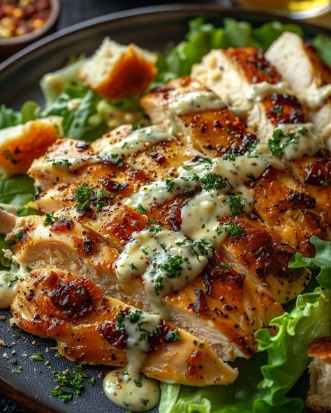 A simple yet luxurious dinner awaits. Ultimate Caesar Chicken Baked Caesar Chicken, Luxurious Dinner, Healthy Meal Prep Recipes, Easy Healthy Meal, Caesar Chicken, Delicious Keto Recipes, Summer Sandwiches, The Cookie Rookie, Caesar Salad Dressing