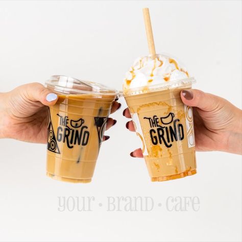 Custom printing on recyclable plastic cold cups Coffee Cup Plastic Design, Cold Coffee Cup Design, Clear Cup Design, Plastic Cup Coffee Design, Plastic Cup Design Ideas, Cafe Cup Design, Plastic Cup Design, Custom Disposable Coffee Cups, Cup Coffee Design