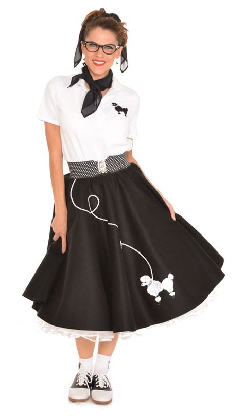 PRICES MAY VARY. 100% Acrylic Made in the USA Pull On closure Machine Wash Our 7-Piece 50’s Vintage Costume Set: Comes with a women’s poodle skirt, a chiffon scarf, a polo shirt with a poodle applique, a crinoline petticoat, an elastic cinch belt, a set of white socks with our poodle applique on the cuffs, and cateye glasses Perfect For Sock Hops & Decade Dances: Whether you’re going to a sock hop, decades dance, or 50s-themed party, you’ll fit right in with this vintage-inspired costume. Get re Decades Dance, Poodle Skirt 50s, 1950s Poodle Skirt, Poodle Skirt Costume, Poodle Skirt Outfit, 50s Sock Hop, Skirt Costume, Vintage Halloween Costume, Sock Hop