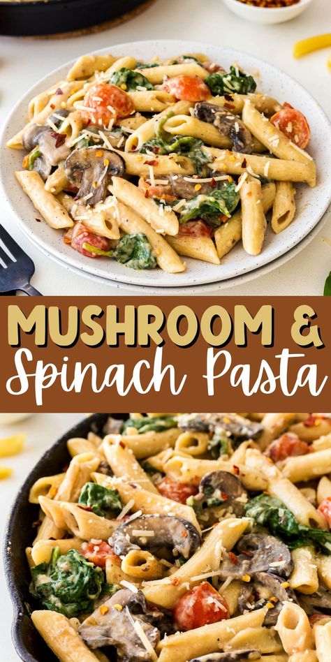 Pasta Spinach Mushrooms, Pasta With Mushrooms And Spinach, Spinach And Mushroom Pasta, Italian Fest, Mushroom And Spinach Pasta, Mushroom Spinach Pasta, Friday Dinners, Pasta Mushroom, Spinach Mushroom Pasta