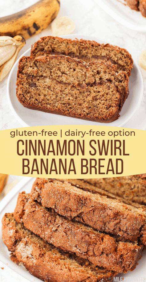 Dairy Free Banana Bread, Cinnamon Swirl Banana Bread, Gluten Free Banana Bread Recipe, Cinnamon Banana Bread, Cinnamon Swirl Bread, Bread Maker Recipes, Gluten Free Banana Bread, Gluten Free Banana, Gluten Free Sweet