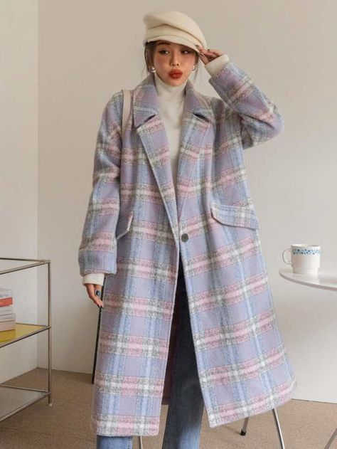 DAZY Plaid Lapel Neck Single Button Overcoat | SHEIN USA Dazy Shein Outfit, Dazy Shein, Christian Shirts Designs, Shein Outfits, Women Overcoat, Single Breasted Coat, Wool Peacoat, Unique Boutique, Fashion Design Sketches