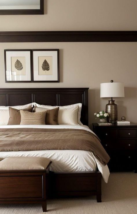 Wood Cozy Bedroom, Brown Wood Bedroom, Mahogany Bedroom Furniture, Brown Bed Frame, Cozy Bedroom Aesthetic, Dark Wood Bedroom Furniture, Brown Bedroom Decor, Dark Wood Bedroom, Dark Brown Furniture