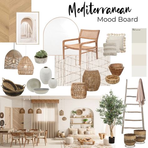 Mediterranean Mood Board, Ibiza Houses, Mood Board Interior Design, Board Interior Design, Modern Coastal Living Room, Mediterranean Living Room, Mediterranean Interior Design, Mood Board Interior, Interior Boho