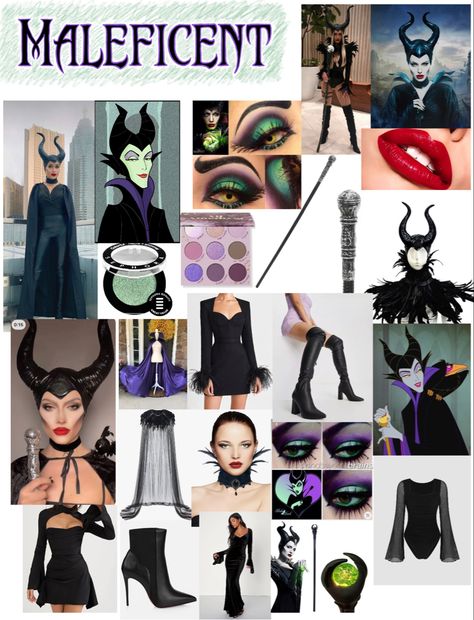 Halloween Malifecent Outfit, Malificent Halloween Outfit, Melefasent Costume, Malafincet Costume, Maleficent Inspired Dress, Maleficent Family Costume, Maleficent Mood Board, Diy Malificiant Costume, Maleficent Halloween Costume Diy