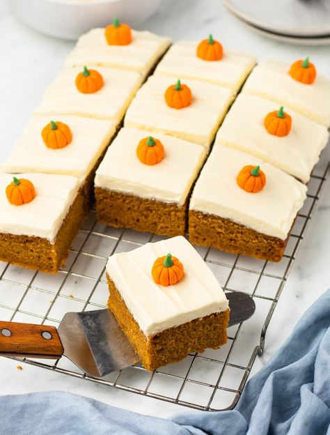 Easy Pumpkin Sheet Cake, 9x13 Pumpkin Cake, Pumpkin Pie Sheet Cake, Pumpkin Cake Using Spice Cake, Pumpkin Countertop Cake, Pumpkin Cake With Cream Cheese Icing, Pumpkin Cake Cream Cheese Frosting, Pumpkin Sheet Cake Recipes, Sheet Cake Halloween