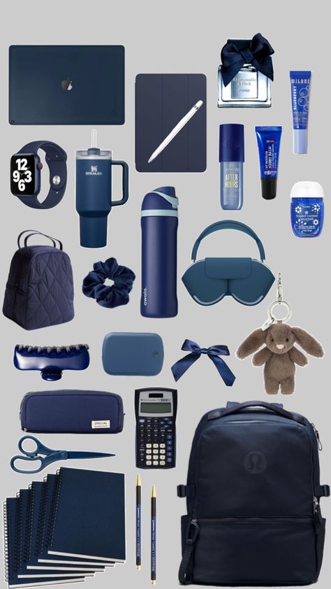 Navy blue school supplies , navy blue backpack , cute jellycat,cute school supplies ,dorm essentials,college school supplies,navy blue aesthetic, clean girl aesthetic,AirPod max,Apple Watch , navy blue stationary,navy blue perfumes Blue School Supplies, College Stationary, Blue Stationary, Navy Blue Aesthetic, Dorm Cleaning, Navy Blue Backpack, Studying Stationary, Girl School Supplies, Cute Christmas Ideas