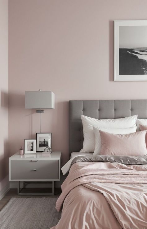 Pink Grey And White Bedroom, Grey And White Bedroom Ideas, White Gray Bedroom, Grey And White Bedroom, Pink Gray Bedroom, Girls Bedroom Grey, Grey And White Bedding, Pink Accent Walls, Pink And Grey Room