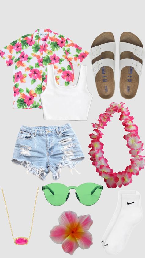 tropical School Hawaiian Day Outfits, Hawwain Theme Outfits, Hawaiin Theme Outfits Women, Hawaiian Theme Outfit For School, Tropical Day Spirit Week Outfit, Hawian Theme Outfits, Hawaiian Outfits Spirit Week, Hawaiian Theme Party Outfit Women, Hawaiian Christmas Outfit