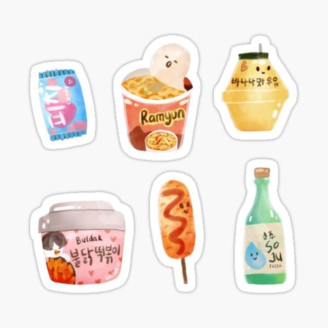 Korea Scrapbook, Aesthetic Korean Food, Kdrama Scrapbook, Merch Kpop, Bingo Template, Preppy Stickers, Korean Stickers, Aesthetic Korean, Banana Milk