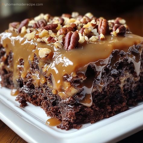 Decadent German Chocolate Poke Cake - Easy and Delicious - My Home Made Recipe German Chocolate Poke Cake, Coke Recipes, Delicious Strawberry Cake, German Chocolate Cake Recipe, Chocolate Cake From Scratch, Easy Christmas Candy Recipes, Poke Cake Recipe, Chocolate Poke Cake, Homemade Bows