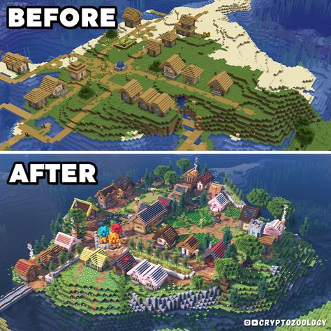 Check out the full Minecraft Village Transformation on my YouTube channel! Village Minecraft Layout, Minecraft Village Planning, Minecraft Fortified Village, Kingdom Minecraft Ideas, All Biomes Minecraft, Minecraft Village Marketplace, Minecraft Build Ideas Village, Upgrade Minecraft Village, How To Make A Minecraft Village