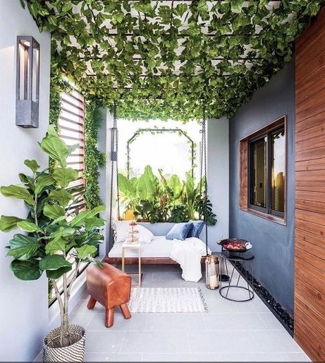 Indoor Plant Wall, Porch Ceiling, Hanging Plant Wall, Hanging Plants Indoor, Ceiling Hanging, Balcony Design, Design Living Room, Ceiling Decor, Balcony Decor