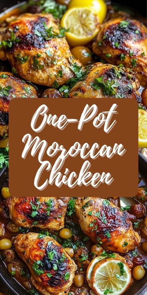 One-Pot Moroccan Chicken Ingredients: 2 teaspoons paprika 1 teaspoon ground cumin 1 teaspoon ground ginger 1/2 teaspoon ground cinnamon 1/2 teaspoon turmeric 1/4 teaspoon cayenne pepper 1 teaspoon salt 4 bone-in, skin-on chicken thighs 2 tablespoons olive oil 1 onion, chopped 4 garlic cloves, minced 1 tablespoon tomato paste 1 cup chicken broth 1 can (14-ounce) diced tomatoes 1 cinnamon stick 1 preserved lemon, chopped (or substitute with lemon zest) #OnePot #Moroccan #Chicken Moroccan Lemon Olive Chicken, Chicken With Preserved Lemons, Preserved Lemon And Tomato Chicken, Moroccan Chicken Instant Pot, Moroccan Sheet Pan Chicken, Moroccan Spiced Chicken, Moroccan Chicken Tagine Recipes, Moroccan Chicken Thighs, Moroccan Dinner Recipes