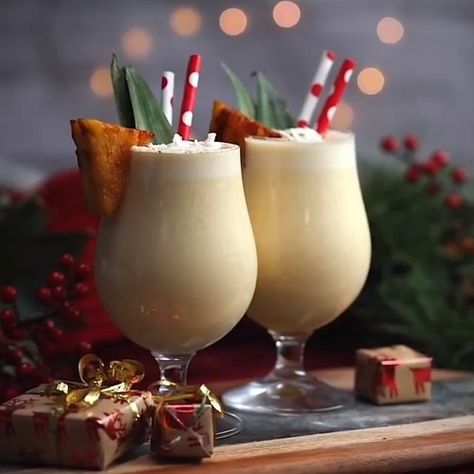 Twisted Bar on Instagram: “Piña Colada Eggnog . . .  #Mixed #pinacolada #drinks #drinkstagram #delicious #tasty #sensational #seasonal #twistonaclassic #yum #christmas” Christmas Pina Colada, Brunch Event, Christmas Cocktail Party, Festive Cocktails, Rum Cocktail, Coconut Rum, Christmas Cocktails, Delicious Cocktails, Holiday Cocktails