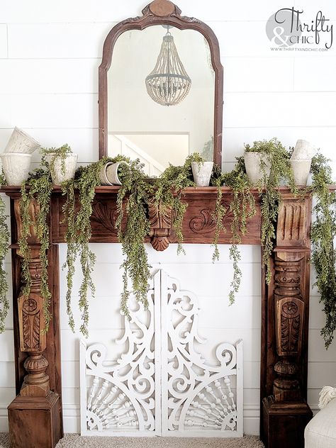 Rustic Chic Mantle Decor, February Mantle Decor, Vintage Fireplace Mantle Decor, Spring Farmhouse Mantle Decor, Spring Fireplace Mantle Decor With Tv, Spring Mantle Decor With Tv, Boho Mantel Decorating Ideas, Easter Mantel Decor, Vintage Spring Mantle Decor