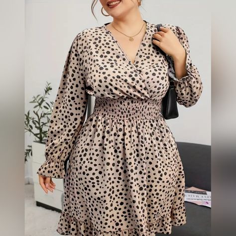 New Without Tag Plus Size Casual Dress, Women's Plus Dalmatian Print Lantern Sleeve Surplice Neck Nipped Smock Dress Listed From Manufacturer As Khaki. It Is More Like Mocha Colored To Me. This Dress Is Super Cute. The Material Is Nice And Light. It Has Elastic Under Breast. Gorgeous !!! Please Refer To Sizing Chart. Plus Size Cute Outfits Casual, Summer Dress For Plus Size, Summer Dresses Plus Size, Dresses For Plus Size Women, Plus Size Casual Dresses, Plus Size Short Dresses, Casual Dresses Plus Size, Corporate Dress, Short African Dresses