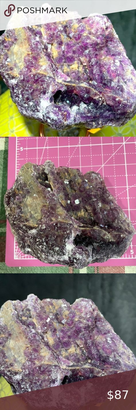 5”x4” RAW BARITE W/ PURPLE FLUORITE and  SUGAR CALCITE- GORGEOUS COMBO-natural Baby Purple, Western Costumes, Spooky Candles, Purple Fluorite, Spiritual Energy, Fluorite Crystal, Beauty Wellness, Crystal Cluster, Vintage Handbags