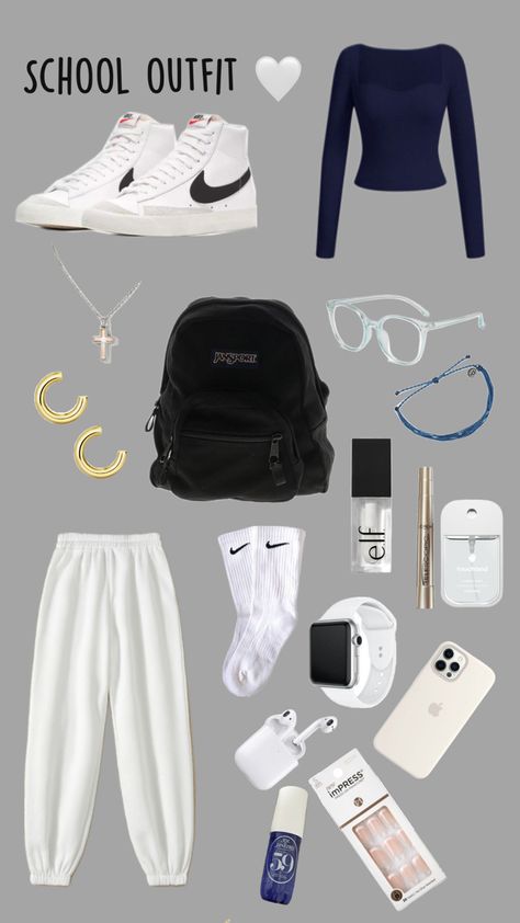 A simple outfit for school 🤍 Cute Formal Outfits For School, What To Wear To Gym Class Middle School, Cute Simple Outfits Teen Girl, Outfits With Grey Leggings For School, Teen Outfits For Girls For School, Easy School Outfits Casual, School Outfits No Jeans, Easy Outfits For School For Teens, Outfit Ideas For School Baggy