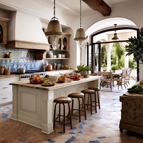 Middle Eastern Kitchen Design, Kitchen Ideas Italian Style, Georgian House Interior Kitchen, Italian Summer Kitchen, Mediterranean Scandinavian Interior, Italian Interior Design Kitchen, Italian House Kitchen, Italian Style Kitchen Tuscany, Mediterranean Interior Kitchen