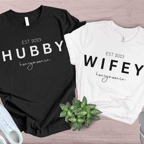 Wifey Shirt, Wedding Tshirts Ideas, Wedding Day Shirts, Hubby Wifey Shirts, Science Teacher Shirt, Married Shirt, Bridal Shirts, Honeymoon Shirts, Mrs Shirt