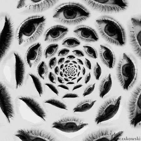 black and white, eyes, and gif image All Eyes On You, Eye With Spiral, Art With Eyes, Surreal Art Eyes, Hypnotized Eyes, Soulless Eyes, Surreal Eyes Art, Eyes Blinking, Eyes Surrealism