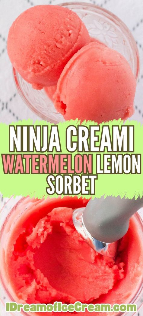 Juicy, ripe watermelon combines with lemonade to create a deliciously refreshing sorbet! It's super easy to make, thanks to the Ninja Creami. Perfect for summer! Homemade Watermelon Sorbet, Watermelon Creami Sorbet, Ninja Creami Watermelon Sorbet Recipes, Watermelon Ninja Creami, Recipes Using Watermelon, Ninja Creami Sorbet, Watermelon Sorbet Recipe, Watermelon Gelato, Lemonade Sorbet