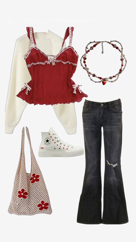 Cool Cute Outfits, Love Core Fashion, Love Core Outfits, Croquette Aesthetic Outfits, Red And Pink Outfit, Polyvore Outfits Aesthetic, Fashion Designer Outfits, Valentines Day Outfits, 2000s Style