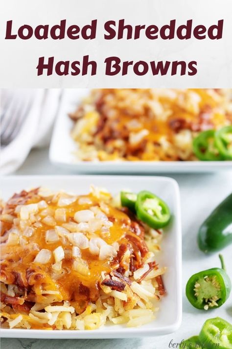 Take your breakfast to the next level with our loaded shredded hash browns. A warm and cheesy comfort food that will keep you full all morning long! #breakfast #hashbrowns #warm #comfortfood #cheesy Hashbrown Stack, Loaded Hashbrowns, Shredded Hashbrowns, Shredded Hash Browns, Breakfast Hashbrowns, Hashbrown Breakfast Casserole, Breakfast Hash, Breakfast Potatoes, Tater Tots