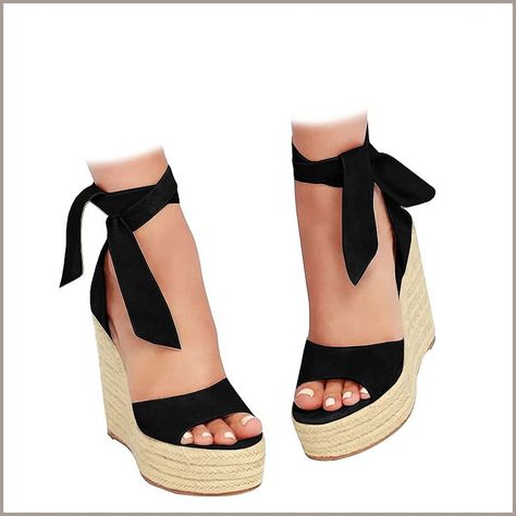 Womens Open Toe Tie Lace Up Espadrille Platform Wedges Sandals Ankle Strap Slingback Dress Shoes Summer Dresses Shoes, Comfortable Dress Shoes, Black High Heel Sandals, Womens Espadrilles Wedges, Heeled Espadrilles, Lace Up Espadrilles, Open Toe High Heels, Women's Espadrilles, Ankle Strap Shoes