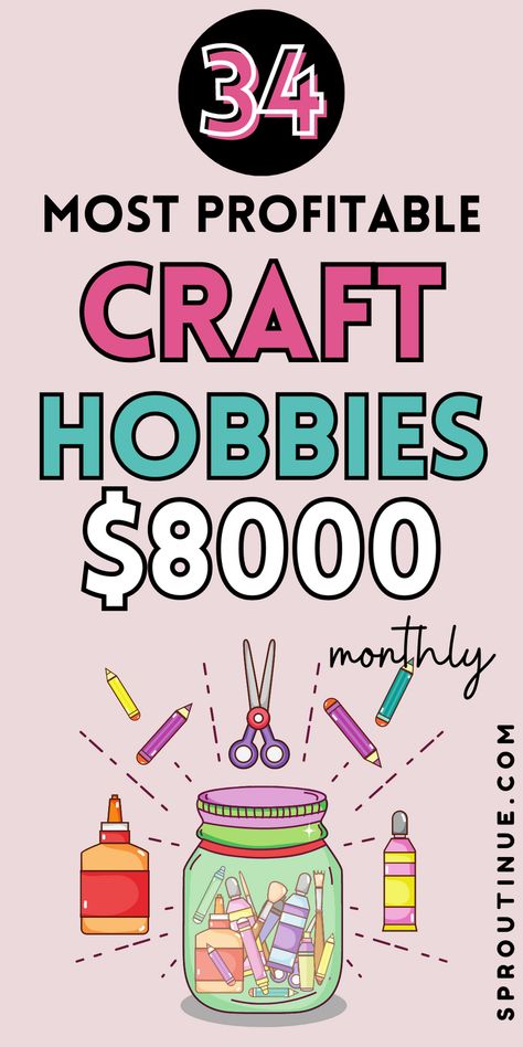 There are several crafty side hustle ideas you can do in your free time. Learn how to make money selling crafts. The best craft hobbies that make money. Make Money Crafting, Selling Diy Projects Make Money, Diy Hobbies To Sell, Crafty Side Hustles, Best Selling Items At Craft Fairs, Things To Make To Make Money, Diy Ideas To Make Money, Money Makers Ideas Diy, Craft Skills To Learn