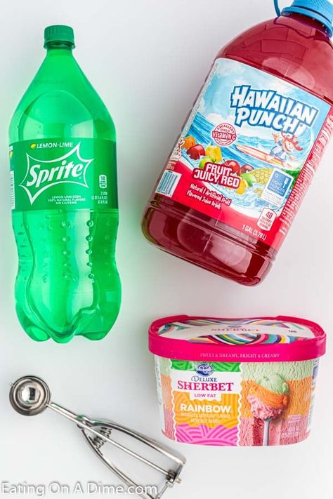 Best Sherbert Punch Recipe, Hawaiian Punch Party Punch With Sherbert, Hawaiian Punch And Sprite Recipe, Fruit Punch With Sherbert, Sprite Sherbert Punch, Sherbet Ice Cream Punch, Easy Sherbet Punch Recipes, Sherbert Punch Pink, Sherbet Drink Recipes