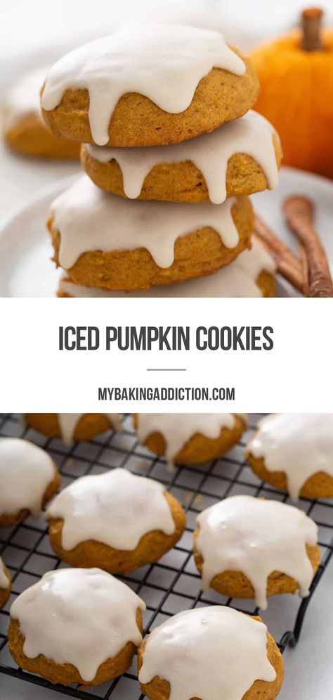 Iced Pumpkin Cookies, Fall Desserts Pumpkin, Pumpkin Cookies Easy, Soft Pumpkin Cookies, Cookie Icing Recipe, Cinnamon Icing, Pumpkin Cookie Recipe, Pumpkin Desserts, Fall Desserts Easy