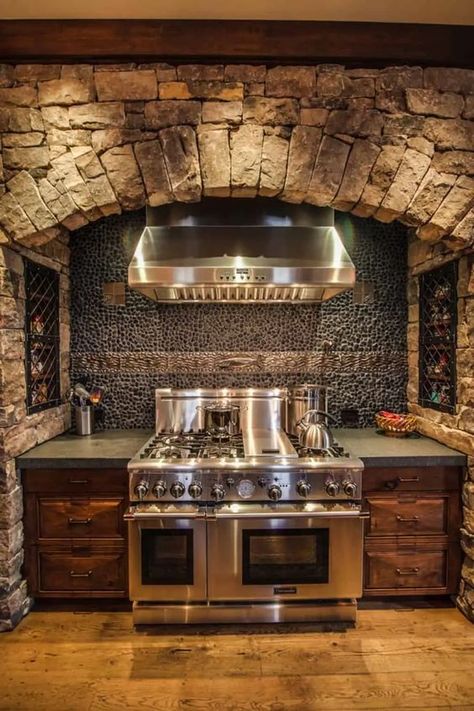 Dapur Rustic, Oven Stove, Rustic Kitchen Design, Dream Kitchens, Stone Walls, Country House Decor, Cabin Homes, Beautiful Kitchens, Design Case