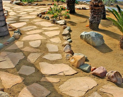 Drought Tolerant Landscape Design, Decomposed Granite Patio, Hardscape Backyard, Desert Backyard, Flagstone Walkway, Rock Border, Decomposed Granite, Walkway Landscaping, Landscaping Simple