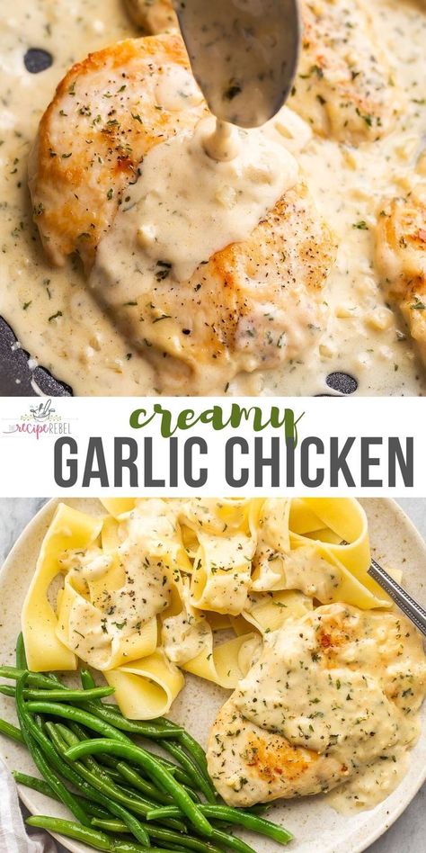 Baked chicken breast is cooked to tender and moist perfection in less than 20 minutes in a simple, but flavorful seasoning mixture. Chicken With Garlic, Creamy Garlic Chicken, Garlic Chicken Recipes, Dinner Recipes For Family, Health Dinner, Health Dinner Recipes, Creamy Garlic, Thanksgiving Menu, Chicken Dishes Recipes