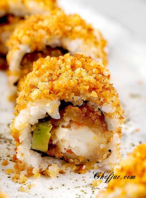 Crunchy Roll Sushi Recipe (California Roll) - Chefjar Crunchy California Roll Sushi Recipe, New York Crunch Roll Sushi Recipe, Lion King Roll Sushi Recipe, Chicken Tempura Roll Sushi Recipe, Super Crunchy Roll Sushi, Yam Roll Sushi, Types Of Sushi Rolls Recipes, Sushi Recipes Crunchy Roll, Homemade California Rolls Sushi Recipes