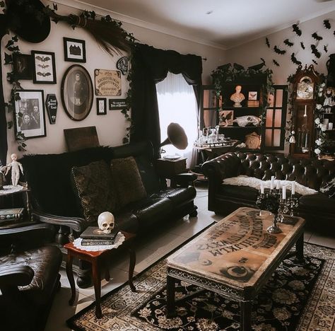 Witchy Living Room, Goth Living Room, Gothic Nature, Gothic Living Room, Gothic Homeware, Halloween Bedroom Decor, Gothic Room, Gothic Interior, Aesthetic Living Room