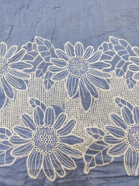 Discover the elegance of Cotton Chambray Embroidery Fabric! 🌸✨ #ChambrayFashion #EmbroideryArt #TextileLove Lace Pattern Design, Embroidery Sketch, Pattern Batik, Flower Print Pattern, Embroidery Border, Textile Tapestry, Pretty Embroidery, Textile Prints Design, Geometric Embroidery