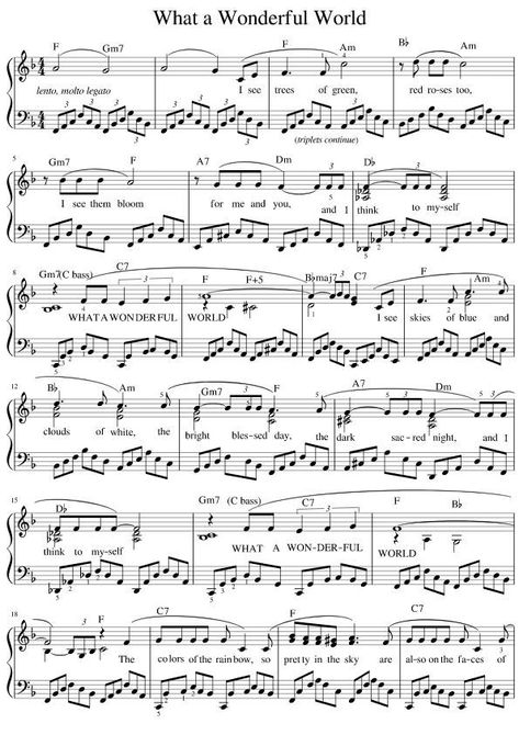 Piano Songs Sheet Music, Free Piano Sheets, Piano Sheet Music Classical, Trumpet Sheet Music, Clarinet Sheet Music, Saxophone Sheet Music, Flute Sheet Music, Violin Sheet, What A Wonderful World