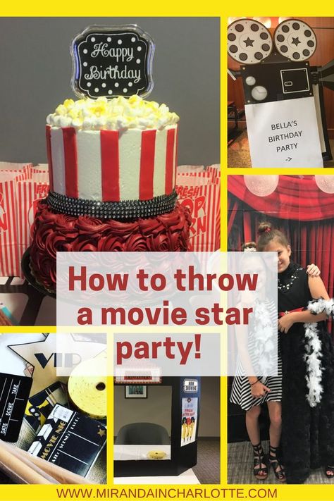 Hollywood Movie Party Ideas, Movie Premiere Sweet 16, Movie Star Birthday Party, Movie Star Party Theme, Movie Theater Themed Party, Hollywood Theme Birthday Party, Hollywood Party Games, Hollywood Birthday Party Ideas, Movie Star Party