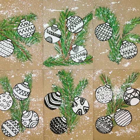 @2art.chambers Thanks for the idea, we added a few Christmas balls. #art #kidsart #kidsartideas #school #elementaryschool #elementaryart… | Instagram One Day Christmas Art Projects, Elementary Winter Art, Christmas Classroom Ideas, Christmas Diy For Kids, Christmas Art Drawing, Christmas Art Projects For Kids, Christmas Art Ideas, Art Class Ideas, Advent Art